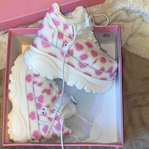 Dolls Kill Pink Heart Platform Velcro Sneakers (Never Worn)